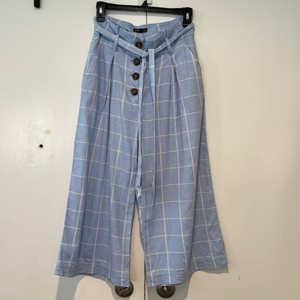 Splash checked button front wide leg crop pants
